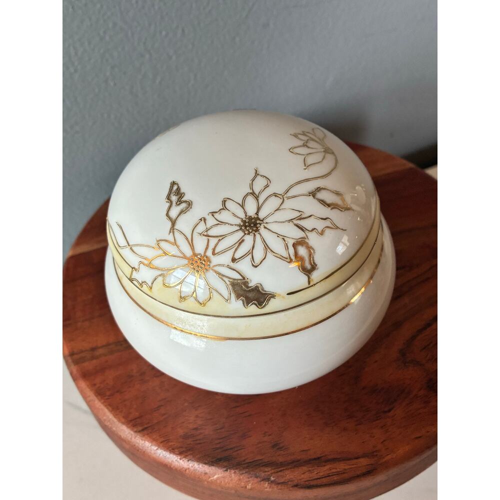 Antique Hand Painted Nippon Milk Glass Covered Trinket Box | Early 1900s